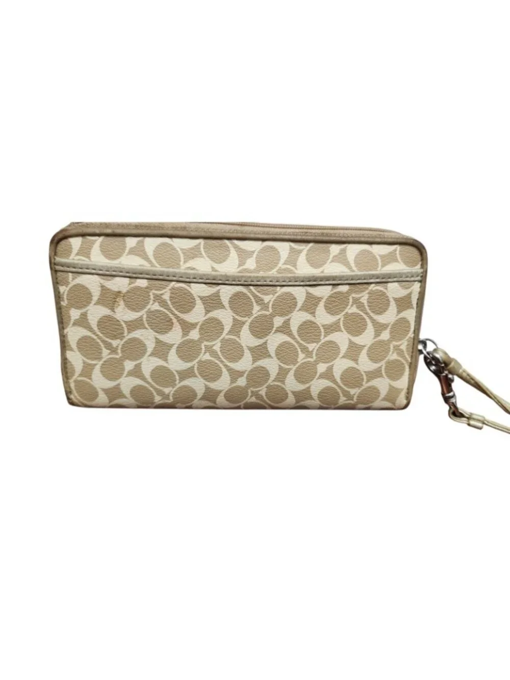 Vintage Coach Signature Zip Around Wristlet Wallet Beige Gold Monogram Clutch